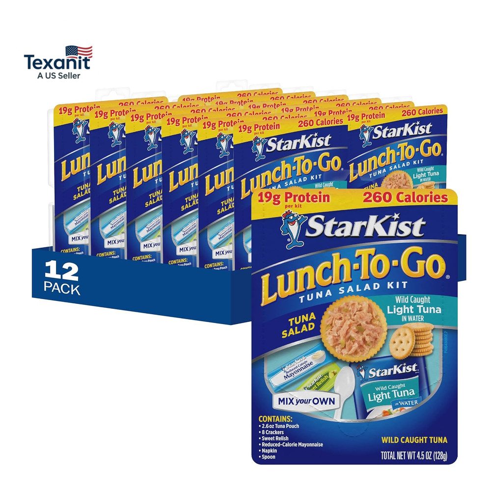 Lunch-To-Go Mix Your Own Tuna Salad, Chunk Light Tuna Pouch, 4.5 Ounce Kit, 12 P