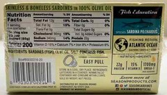 Season Skinless & Boneless Sardines in Olive Oil, 12-count, Total 52.5 oz