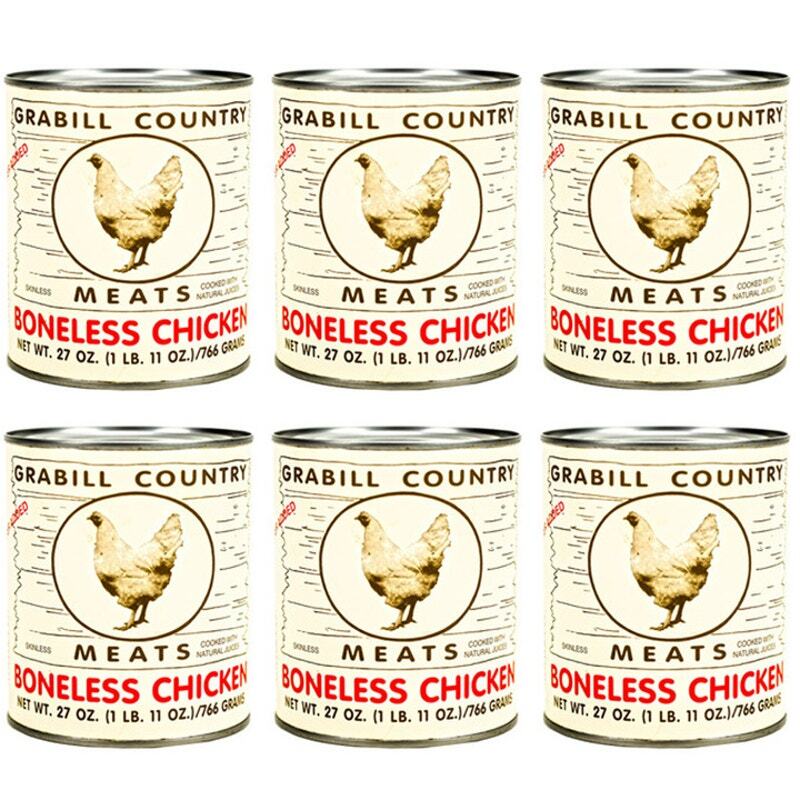 6 Pack Grabill Country Meat Boneless Chicken Cooked in Natural Juices 27 oz Can
