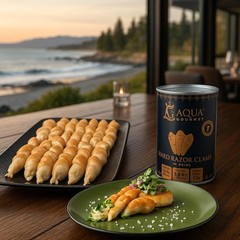 Aqua Gourmet Canned Hard Razor Clams in Brine, Premium Chilean Seafood, 15 o…