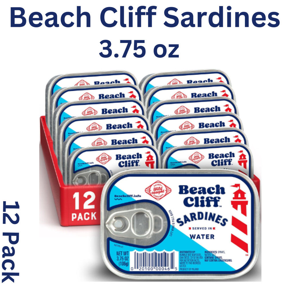Beach Cliff Sardines in Water, 3.75 oz Can (Pack of 12) – Wild Caught Sardine US