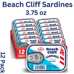 Beach Cliff Sardines in Water, 3.75 oz Can (Pack of 12) – Wild Caught Sardine US