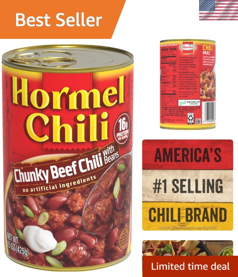 Convenient 15 oz Can of Chunky Beef Chili with Beans – No Artificial Flavor
