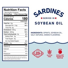 Wild Caught Sardines in Soybean Oil, 3.75 oz Can Pack of 12 13g Protein per …