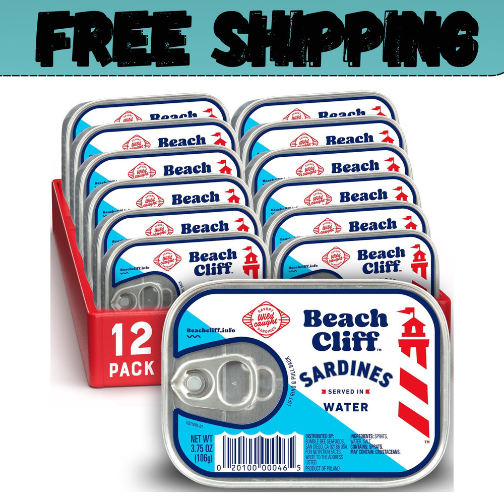 Beach Cliff Sardines in Water, Wild Caught, 3.75 oz Can, Pack of 12