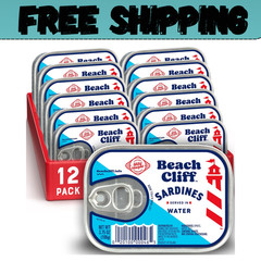 Beach Cliff Sardines in Water, Wild Caught, 3.75 oz Can, Pack of 12