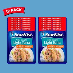 Starkist Chunk Light Tuna in Sunflower Oil, 6.4 Oz Pouch (12 Pack) Ready to Eat