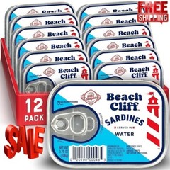 Beach Cliff Sardines in Water, Wild Caught, 3.75 oz Can, Pack of 12