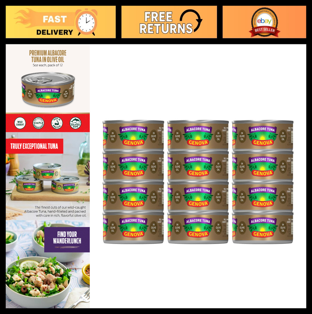 Premium Albacore Tuna in Olive Oil, Wild Caught, Solid White, 5 oz Cans, 12 Pack