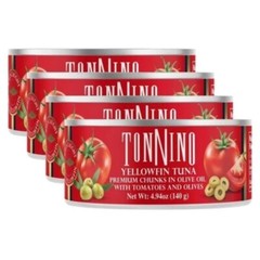 (4 pack) Yellowfin Tuna chunks with tomatoe and olives, 4.94 oz, Wild Caught