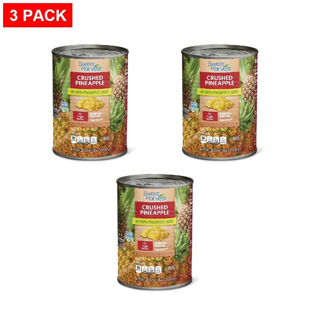 Sweet Harvest Crushed Pineapple, 20 oz Can – Pack of 3