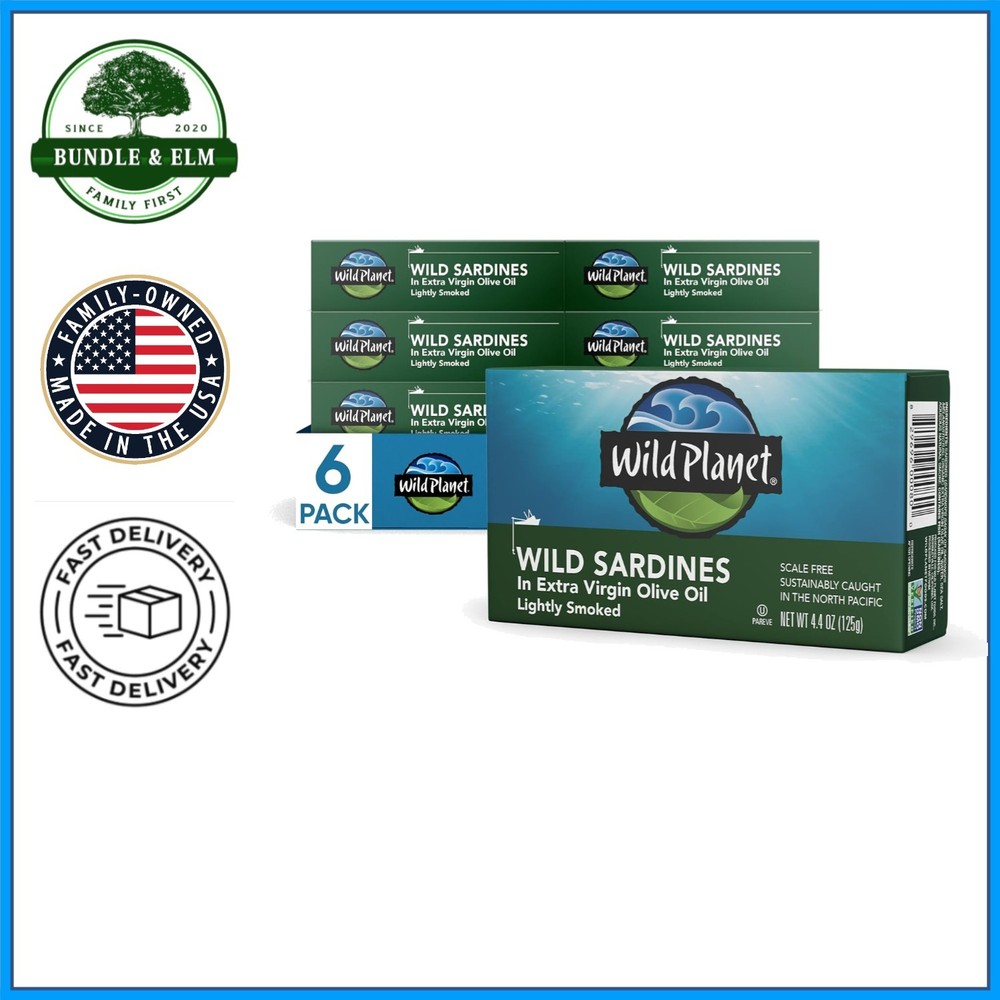 Wild Sardines in Organic Olive Oil, 18g Protein, 6 Cans, Nutritional Powerhouse