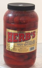 Pickled Beef & Chicken Sausage No Pork 39 Count Red Hot Sausage in a Jar 1