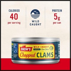 Snow’s Wild Caught Chopped Clams Canned, 6.5 oz Can (Pack of 12) – 5g Protein Pe
