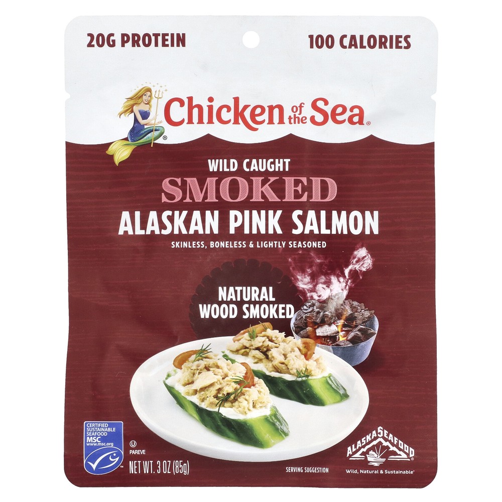 Wild Caught Smoked Alaskan Pink Salmon, Natural Wood Smoked, 3 oz (85 g)