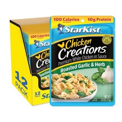 Convenient Pack of 12 Roasted Garlic & Herb Chicken Pouches, Low-Calorie Meal