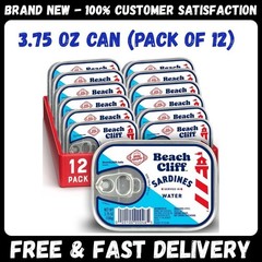 Beach Cliff Sardines in Water, Wild Caught, 3.75 oz Can, Pack of 12