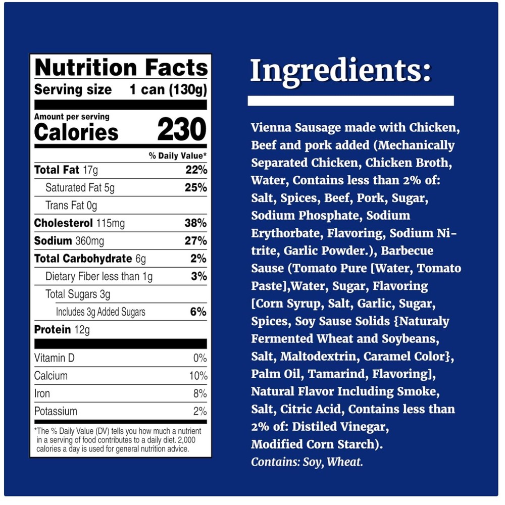 24 Pack Vienna Sausages, BBQ Sauce, Canned Meat