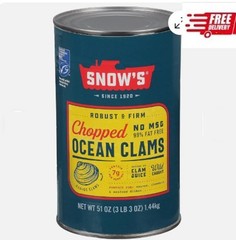 Snow’s Ocean Chopped Clams Canned, 51 oz Can – 7g Protein per Serving – Gluten F