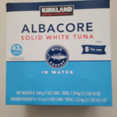 Kirkland Signature Solid White Albacore Tuna Superior 8 Cans 3.5LB In Water Fish
