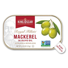 King Oscar Mackerel in Olive Oil 4.05 Ounce Can Pack of 6 Skinless & Boneless