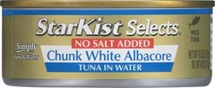 StarKist Selects No Salt Added Chunk White Albacore Tuna in Water – 4.5 oz Can (