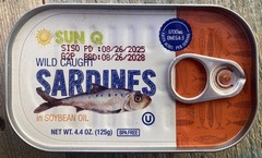 (10) SUN Q WILD CAUGHT SARDINES IN SOYBEAN OIL 4.4 Oz Can 44OZ TOTAL 8/2028