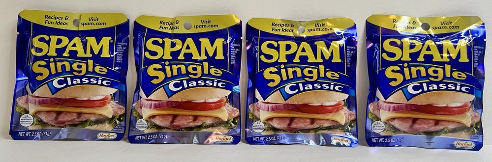 Spam Single Classic 2.5 Ounce Pouches (Pack of 4) Ready to Eat Fully Cooked Meat