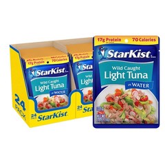 Wild Caught Chunk Light Tuna in Water Pouches 24 Pack, 17g Protein, Ready to Eat