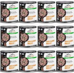 12 Cans – Mountain Essentials All Natural Ground Beef Fully Cooked 28oz Meat