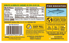 Sardines Skinless, Boneless Season Brand in Olive Oil, 4.375 oz. (FREE SHIPPING)