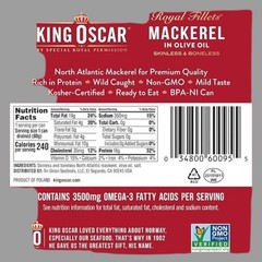 King Oscar Mackerel in Olive Oil, 4.05 Ounce Can Pack of 6 new
