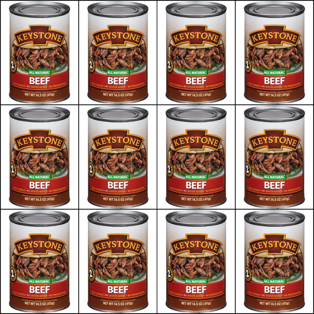 12 Canned 🇺🇸USA Made Keystone Meats Natural Beef 14.5oz Camping Food Ex 1/2029