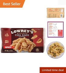 Lowreys Bacon Curls | Microwave Pork Rinds | Hot & Spicy | Four 1.75-oz. Packets