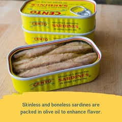 Skinless Boneless Sardines in Olive Oil, 4.375 Oz – High Protein & Gluten Free