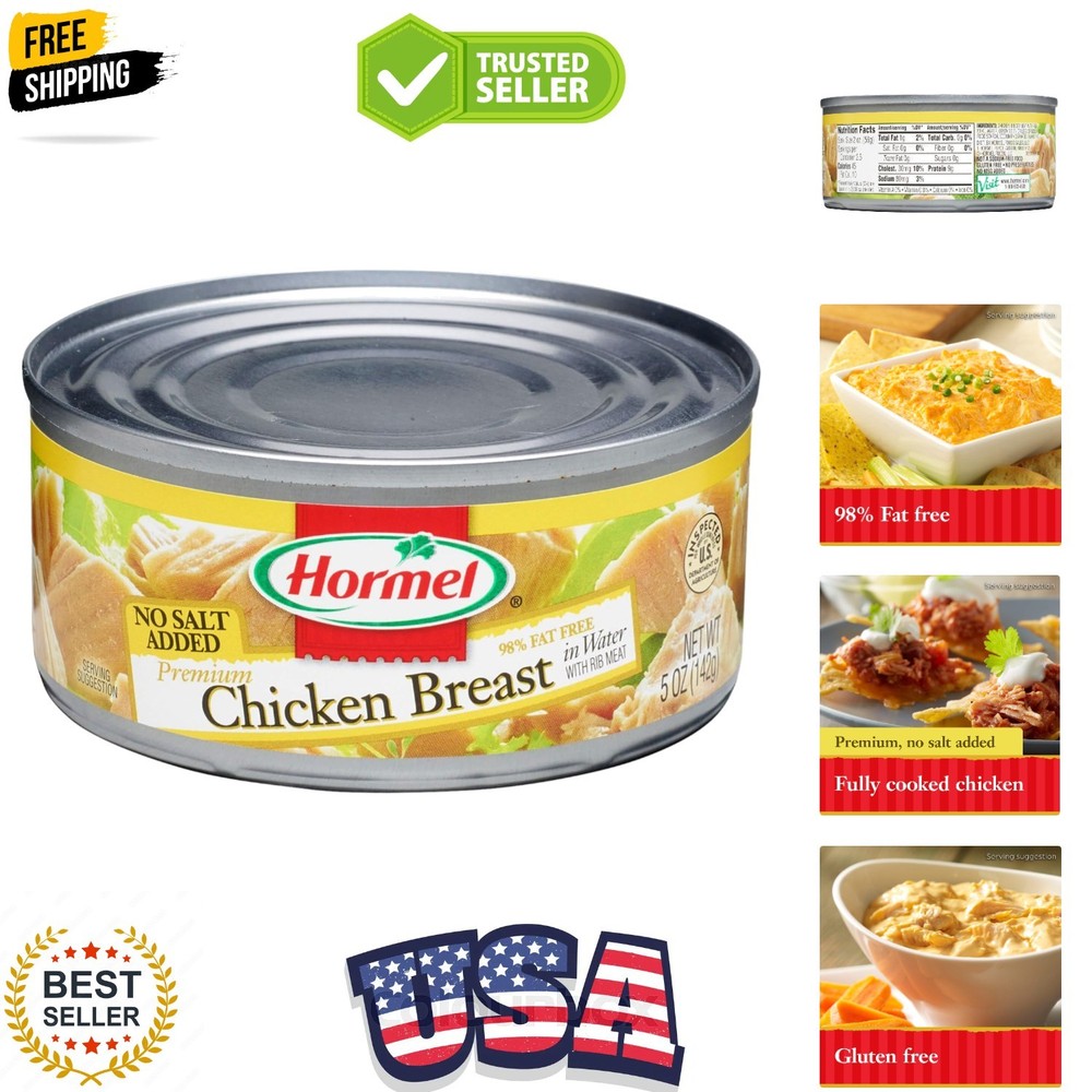 Chunk Chicken Breast in Water, 5 oz 12 pack, No Salt Added, 98% Fat Free, Rea…