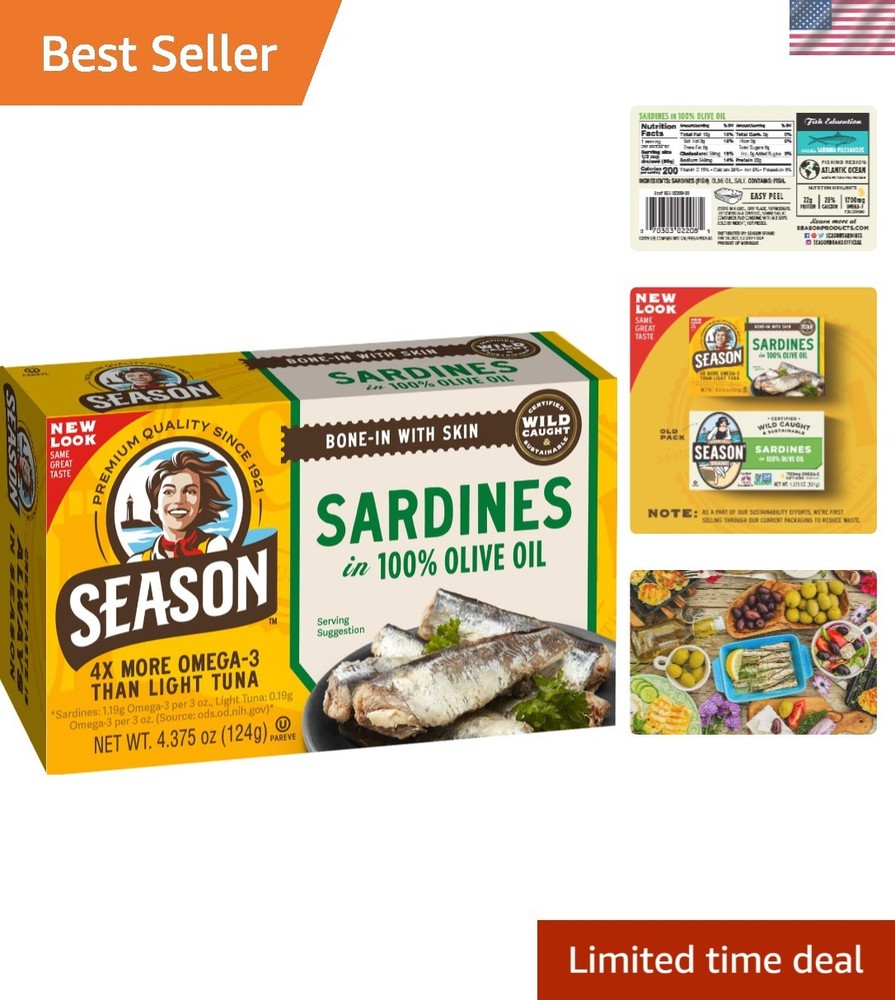 Omega-3 Rich Canned Sardines, 24-Pack, Kosher Certified, Sustainable Protein