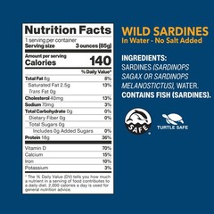 Wild Sardines in Water, No Salt Added, Tinned Fish, Non-GMO, Sustainable 4.4 …