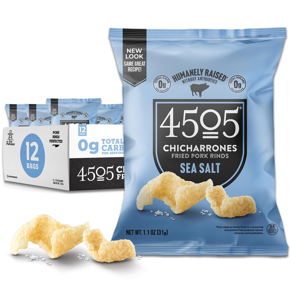 4505 Sea Salt Seasoned Chicharrones, Fried Pork Rinds – Sea Salt Flavored Por…