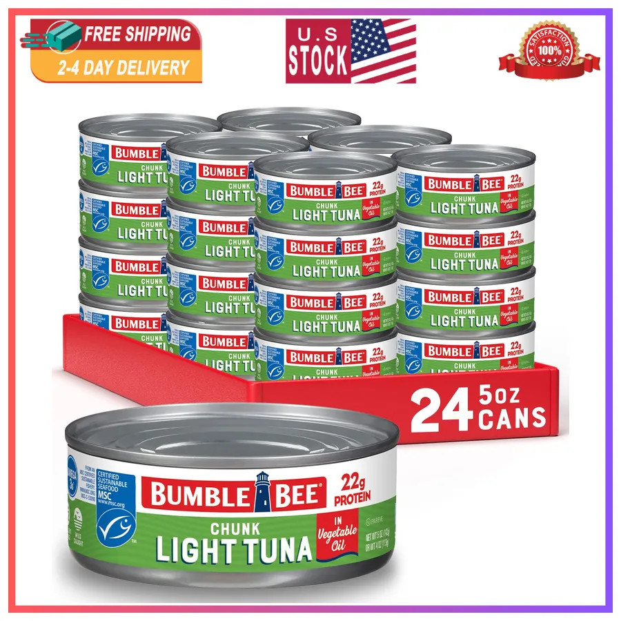 Bumble Bee Chunk Light Tuna In Oil 5oz Cans Pack of 24 Wild Caught Skipjack Tuna