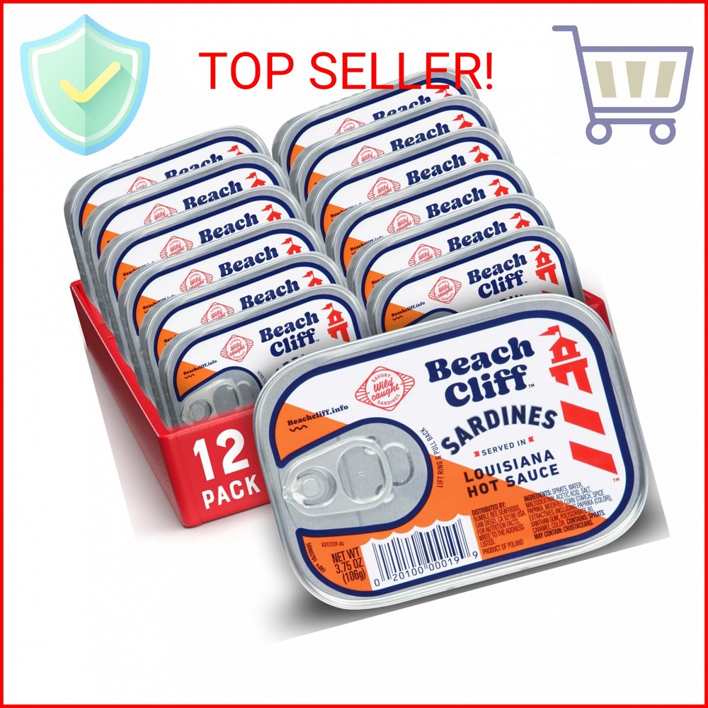 Beach Cliff Wild Caught Sardines in Louisiana Hot Sauce, 3.75 oz Can (Pack of 12