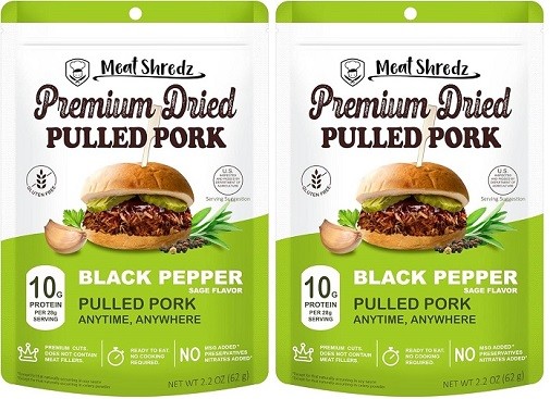 Meat Shredz Premium Dried Pulled Pork Black Pepper Flavor 2 Pack