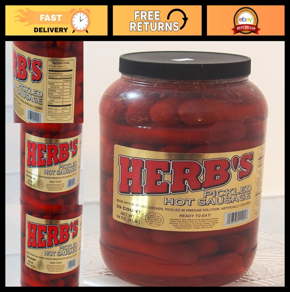 Spicy Pickled Sausage – 1 Gallon Jar, 39 Count, Beef & Chicken, No Pork, Snack