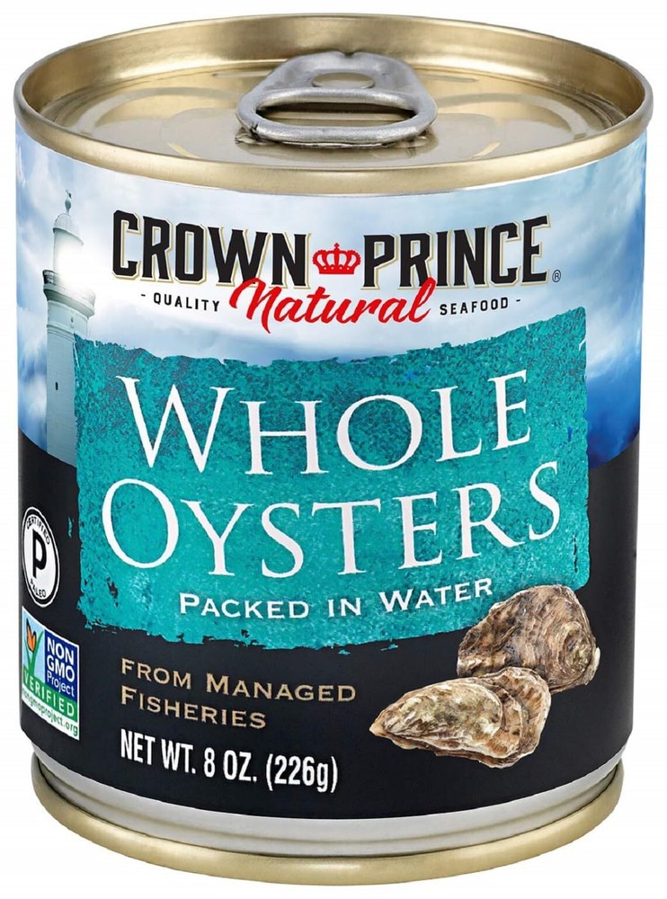 Crown Prince Whole Boiled Oysters 8 Ounce Cans Pack of 12 Non GMO Paleo