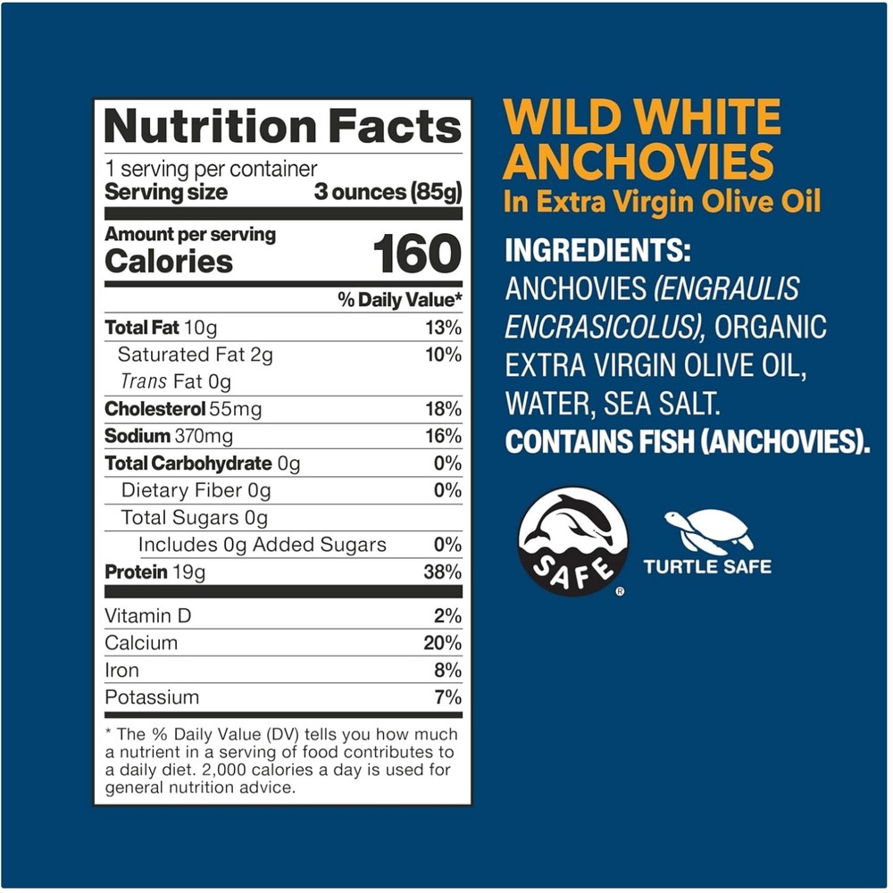 Wild White Anchovies in EVOO, 4.4oz (Pack of 12)