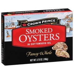 (12 pack) Crown Prince Fancy Whole Smoked Oysters in Cottonseed Oil, 3.75 oz Can