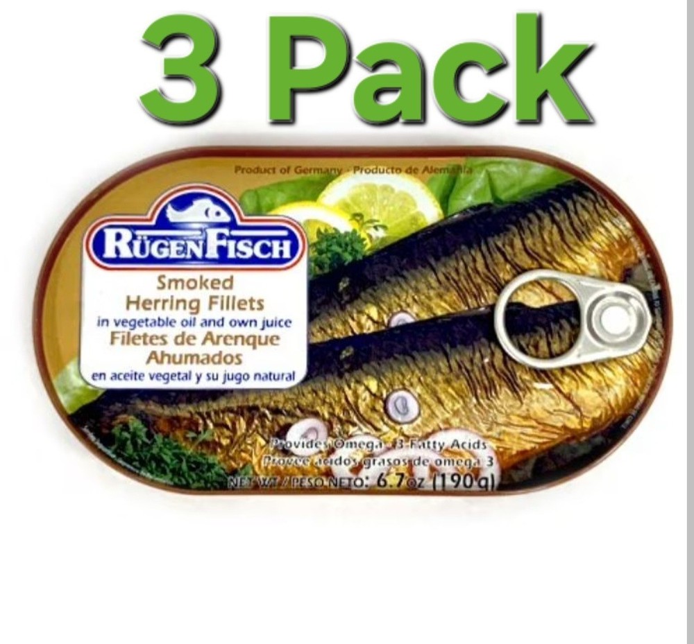 RügenFisch Smoked Herring Fillets in Veg Oil 6.7oz 3 PACK – Omega-3 Arenque