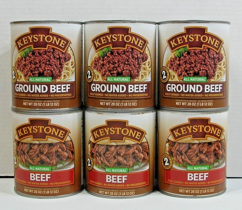 (6 Cans) Keystone **ALL NATURAL – FULLY COOKED** (3) Ground Beef – (3) Beef 28oz