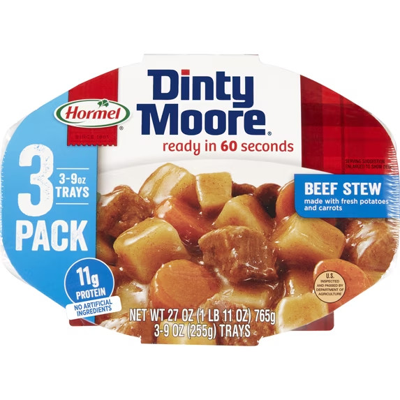 DINTY MOORE Beef Stew, Shelf-Stable, 12 Grams Protein, 9 oz Plastic Microwaveabl