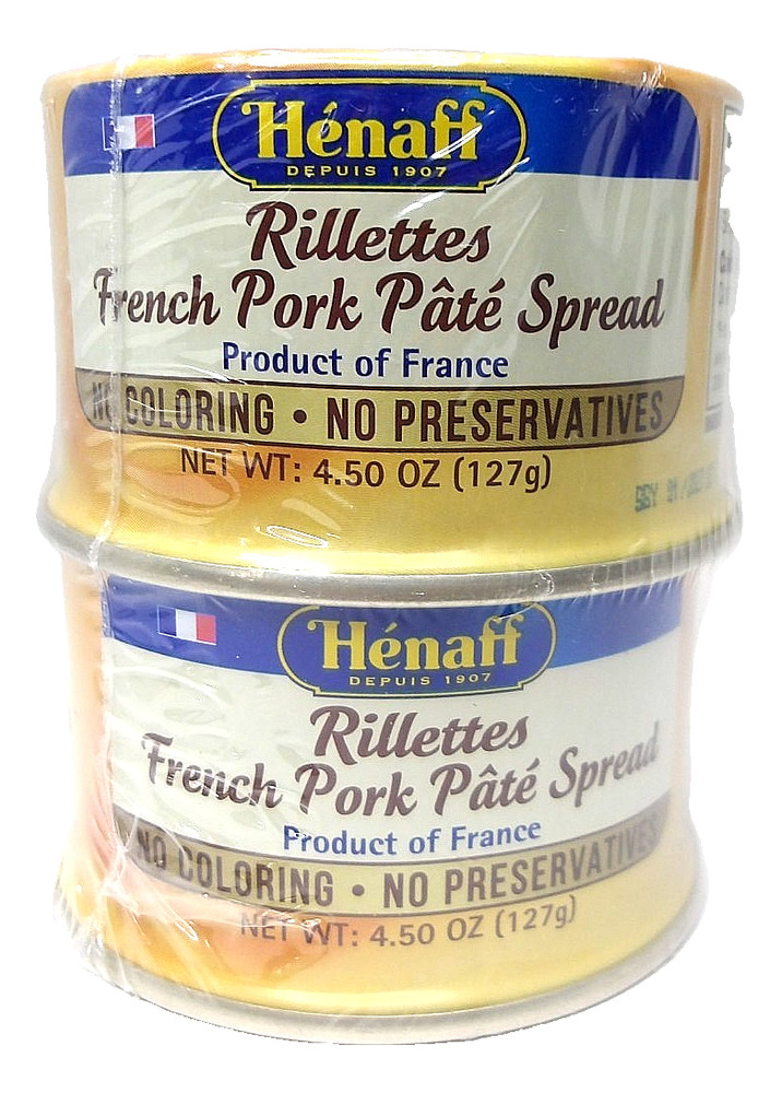 Henaff French Imported Rillettes Pork Pate Spread, 2 Pack, 4.5 oz each, 01/2027